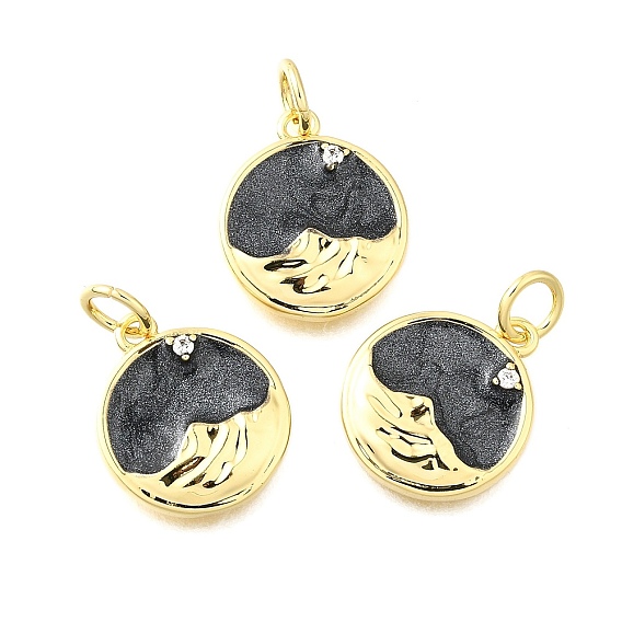 Латунные микро проложить кубического циркония подвески, с эмалью, плоские круглые прелести, без свинца и без кадмия, стойки покрытие, долговечный, с целью перехода в кольце