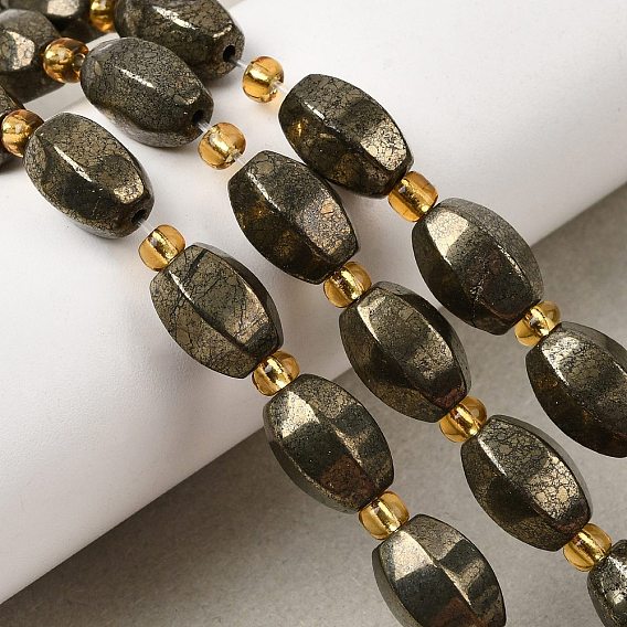 Природного пирита бисер нитей, с бисером, овальные, граненые