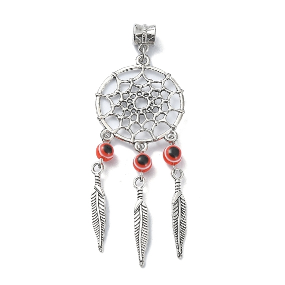 Alloy Pendant, with Plastic Evil Eye Bead, Flat Round with Evil Eye