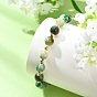 Natural Green Line Jasper & Brass Beads Stretch Bracelets for Women Men, Round