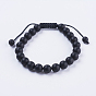 Adjustable Nylon Cord Braided Bead Bracelets, with Frosted Black Agate Beads