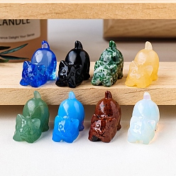 Gemstone Carved Cat Figurines, for Home Office Desktop Feng Shui Ornament