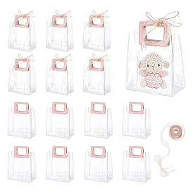 15 шт. прозрачные ПВХ-пакеты для хранения, сумки для покупок с ручками из искусственной кожи, прямоугольные, с 1 рулонной полиэфирной лентой