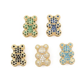 Brass Micro Pave Cubic Zirconia Slide Charms, Long-Lasting Plated, Bear