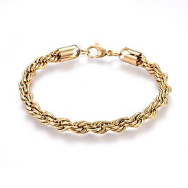 304 Stainless Steel Rope Chain Bracelets, with Lobster Claw Clasps
