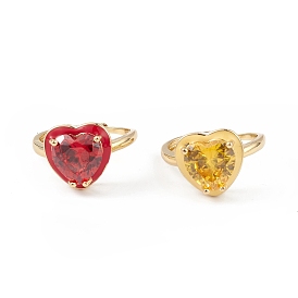 Coeur en zircone cubique réglable avec émail, bijoux en laiton plaqué or véritable 18k pour femmes, sans plomb et sans cadmium