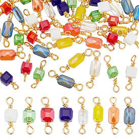 48шт. 8 стили стеклянных граненых кубических соединителей-шармов, с петлями из латунной проволоки, реальный 18 k позолоченный