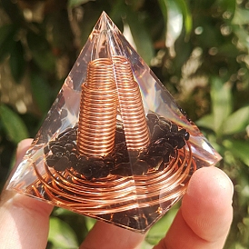 Orgonite Pyramid Resin Energy Generators, Reiki Gemstone Chips and Metal Spring Inside for Home Office Desk Decoration