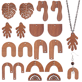 Pandahall elite bricolage fabrication de bijoux kits de recherche, y compris les composants de lustre en bois de noyer naturel liens et pendentifs, demi-rond & feuille & canne & arc