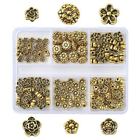 120Pcs 6 Styles Tibetan Style Alloy Beads, Flower