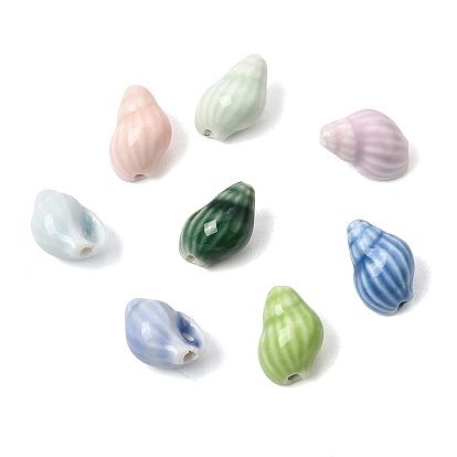Cuentas de porcelana hechas a mano, forma de concha de caracol, porcelánico esmaltado brillante