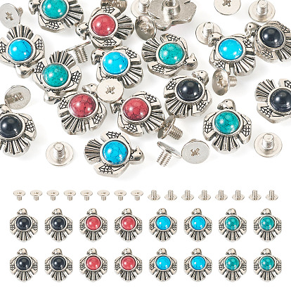 16наборы 4цветные заклепки из сплава для монет с винтовой заклепкой, с пластиковой имитацией бирюзы, для одежды сумка обувь кожаная поделка, античное серебро