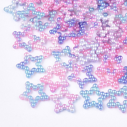 Rainbow ABS Plastic Imitation Pearl Linking Rings, Gradient Mermaid Pearl, Star