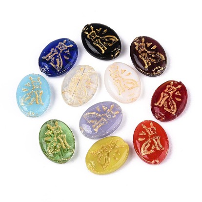 Овал со стеклянными бусинами в форме кошки, золотой металл обвитыми