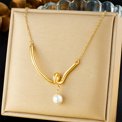 304 Collares con colgante redondo de perla de imitación en forma de espiral de acero inoxidable para mujer, blanco