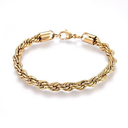 304 Stainless Steel Rope Chain Bracelets, with Lobster Claw Clasps