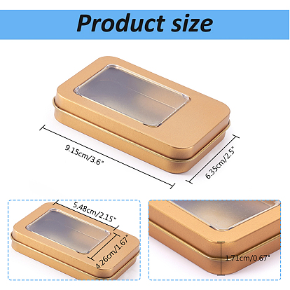 Tinplate Box, Storage Containers for Jewelry Beads, Candies, with Lip and and Clear Window, Rectangle