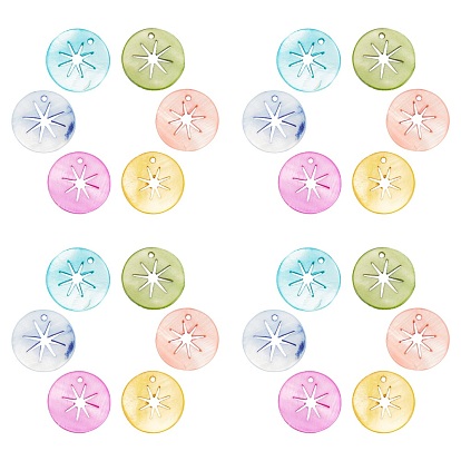 Natural Freshwater Shell Pendants, Flat Round with Hollow Star, Dyed