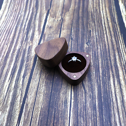 Wooden Ring Storage Boxes, with Magnetic Clasps & Velvet Inside, Triangle