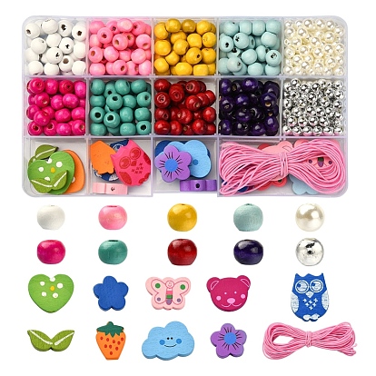 DIY Wood Jewelry Set Making Kit, Include ABS Plastic & Wood Beads, Elastic Cord