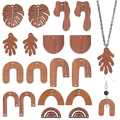 DIY Jewelry Making Finding Kits, Including Natural Walnut Wood Chandelier Components Links & Pendants, Half Round & Leaf & Cane & Arch