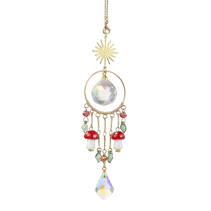 Стеклянные круглые подвесные украшения в виде листьев, Лэмпворк с грибами и кисточками для украшения дома и сада