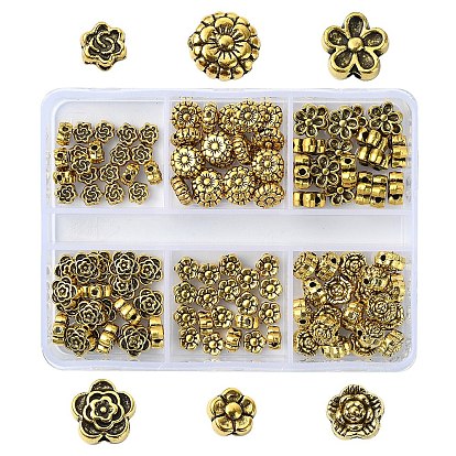 120Pcs 6 Styles Tibetan Style Alloy Beads, Flower