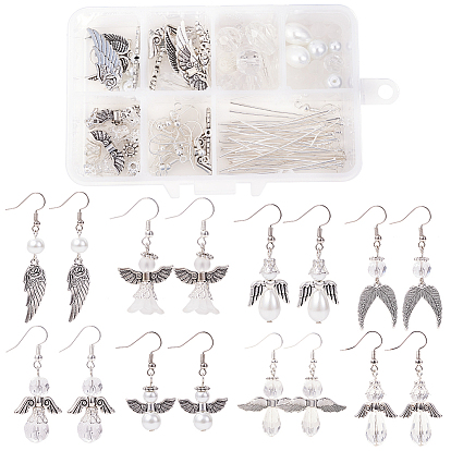 DIY Earring Making, with Wing Alloy Beads, Glass Beads, Multi-Petal Filigree Iron Bead Caps and Brass Earring Hooks
