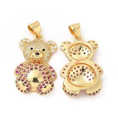 Brass Micro Pave Cubic Zirconia Pendants, Bear Charm, Golden