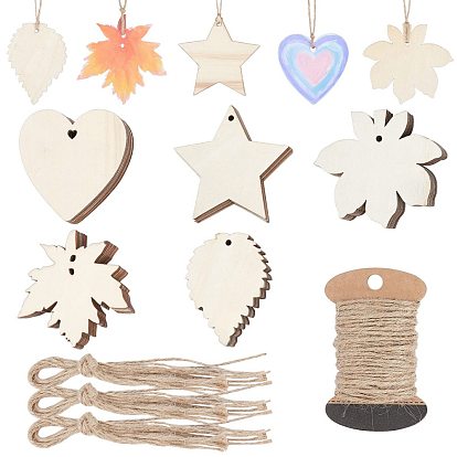 Undyed Wooden Big Pendants, with Jute Cord