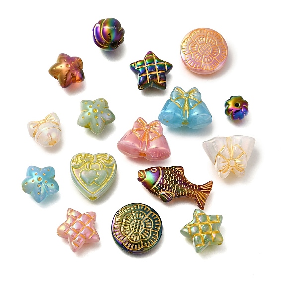 Акриловые бусины, золотой металл обвитыми, разнообразные