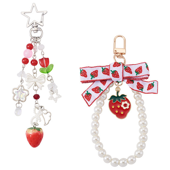 2подвесные украшения из искусственного жемчуга и акрила в виде клубники, с фурнитурой из цинкового сплава