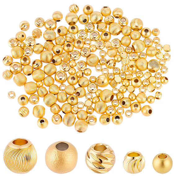 200 шт 5 стили латунные бусины, долговечный, круглые