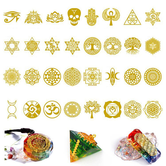 Brass Self Adhesive Decorative Stickers, Golden Plated Metal Decals, for DIY Epoxy Resin Crafts