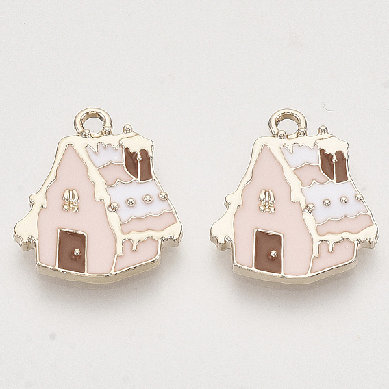 Новогодняя тема, Подвески из эмали и сплава, золотой свет, снежный дом