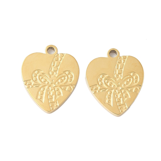 304 прелести нержавеющей стали, сердце с шармом бантом, ионное покрытие (ip)