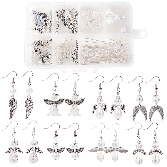 DIY Earring Making, with Wing Alloy Beads, Glass Beads, Multi-Petal Filigree Iron Bead Caps and Brass Earring Hooks