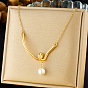 304 Collares con colgante redondo de perla de imitación en forma de espiral de acero inoxidable para mujer, blanco