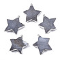 Natural Grey Agate Pendants, with Platinum Brass Edge and Iron Loop, Frosted, Star