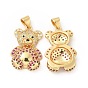 Brass Micro Pave Cubic Zirconia Pendants, Bear Charm, Golden