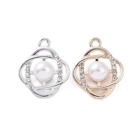 Alloy Rhinestone Pendants, with ABS Plastic Imitation Pearl Beads, Flower Charm