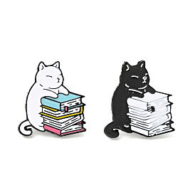 Кот с книжной эмалевой булавкой, значок из мультяшного сплава для рюкзака, электрофорез черный