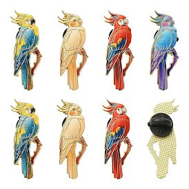 8Pcs 4 Colors Parrot Zinc Alloy Enamel Lapel Pin Backs for Backpack Clothes, Golden