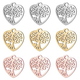 BENECREAT 12Pcs 3 Color 201 Stainless Steel Pendants, Heart with Tree