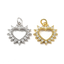 Brass Micro Pave Clear Cubic Zirconia Pendants, with Jump Ring, Heart Charm
