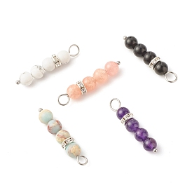Gemstone Beaded Pendants, with 304 Stainless Steel Findings & Brass Rhinestone Spacer Beads, Strip, Stainless Steel Color