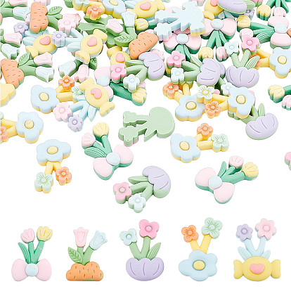 50Pcs 5 Style Opaque Resin Cabochons, Flower