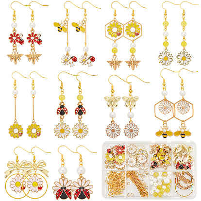 Наборы для изготовления сережек с подвесками своими руками, в комплекте латунные крючки для серег, Стеклянные бусины, Подвески из эмали и сплава, Перейти латунные