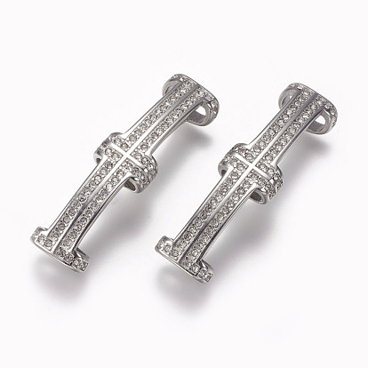 304 Stainless Steel Slide Charms, with Rhinestone, Rectangle
