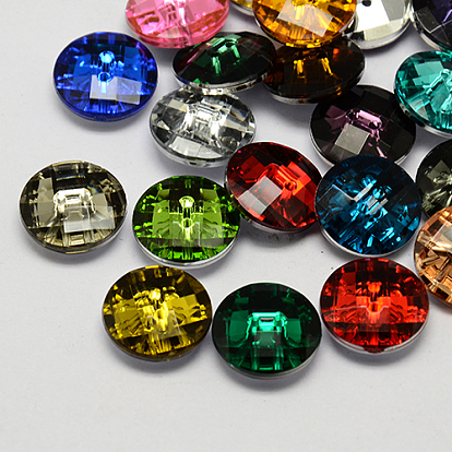 Taiwan Acrylic Rhinestone Buttons, Faceted, 2-Hole, Disc